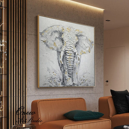 Abstract Elephant Oil Painting on Canvas, Original Hand-painted Elephant Canvas Wall Art, Modern Animal Wall Art for Living Room, Home Décor