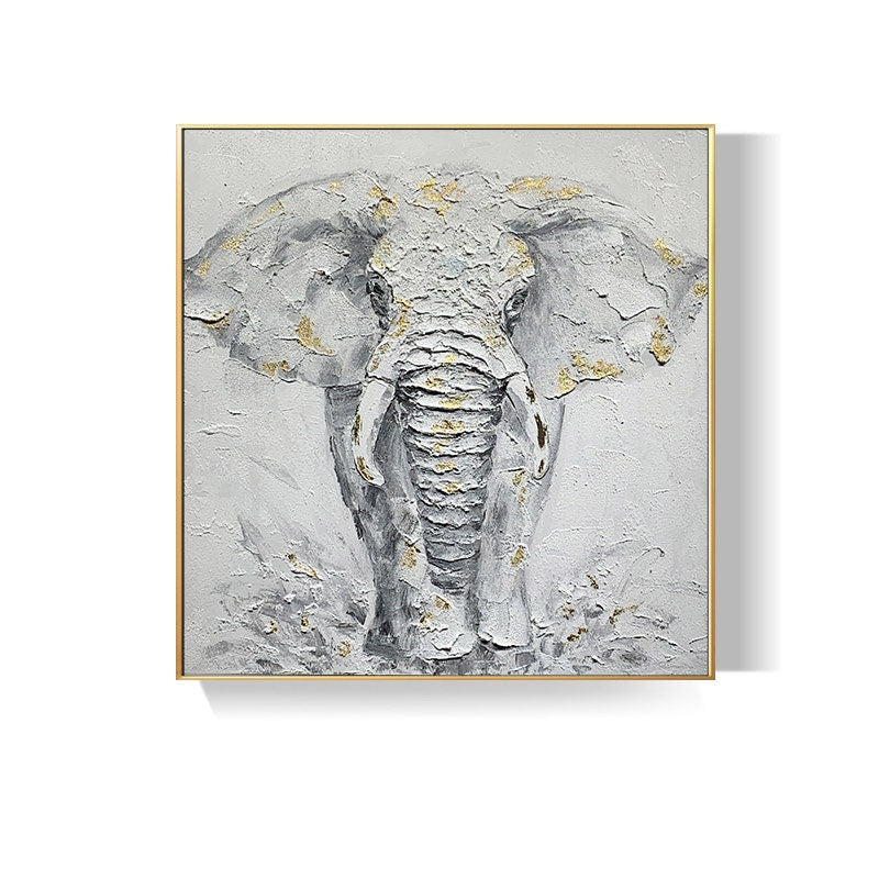 Abstract Elephant Oil Painting on Canvas, Original Hand-painted Elephant Canvas Wall Art, Modern Animal Wall Art for Living Room, Home Décor