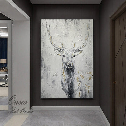 Large Abstract Deer Oil Painting on Canvas, Original Hand-painted Stag Canvas Wall Art, Modern Animal Painting for Living Room,bedroom Décor