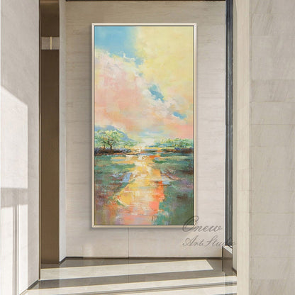 Large Abstract Landscape Oil Painting on Canvas, Original Colorful Clouds Canvas Wall Art, Modern Nature Wall Art for Living Room,home Décor