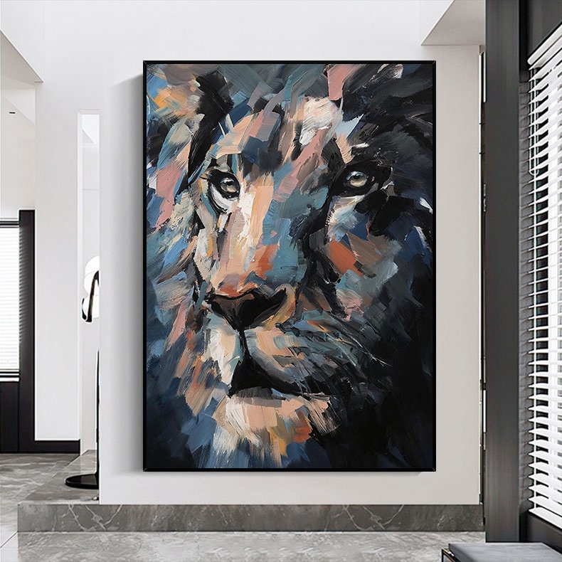 Original Lion Oil Painting on Canvas, Large Abstract Animal Canvas Wall Art, Modern Impressionist Lion Artwork for Living Room,bedroom Decor