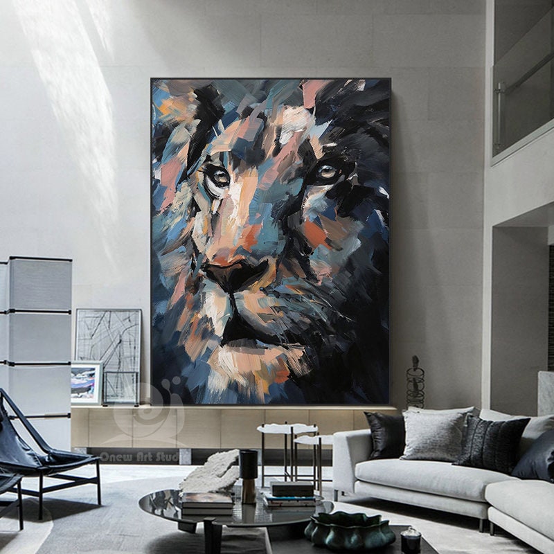 Original Lion Oil Painting on Canvas, Large Abstract Animal Canvas Wall Art, Modern Impressionist Lion Artwork for Living Room,bedroom Decor