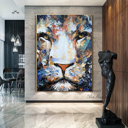 Original Lion Oil Painting on Canvas, Large Abstract Animal Canvas Wall Art, Modern Impressionist Lion Artwork for Living Room,bedroom Decor