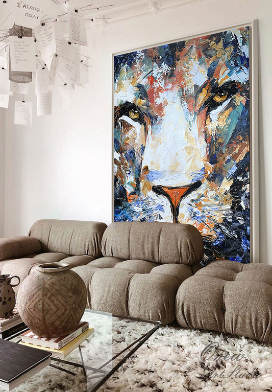 Original Lion Oil Painting on Canvas, Large Abstract Animal Canvas Wall Art, Modern Impressionist Lion Artwork for Living Room,bedroom Decor