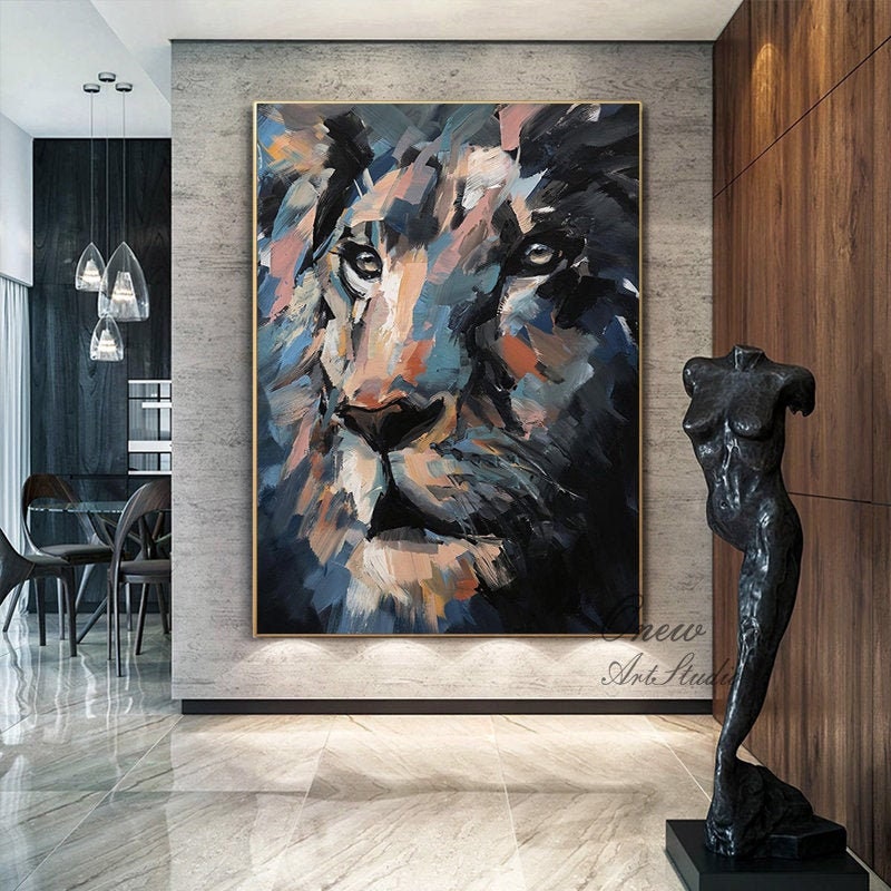Original Lion Oil Painting on Canvas, Large Abstract Animal Canvas Wall Art, Modern Impressionist Lion Artwork for Living Room,bedroom Decor