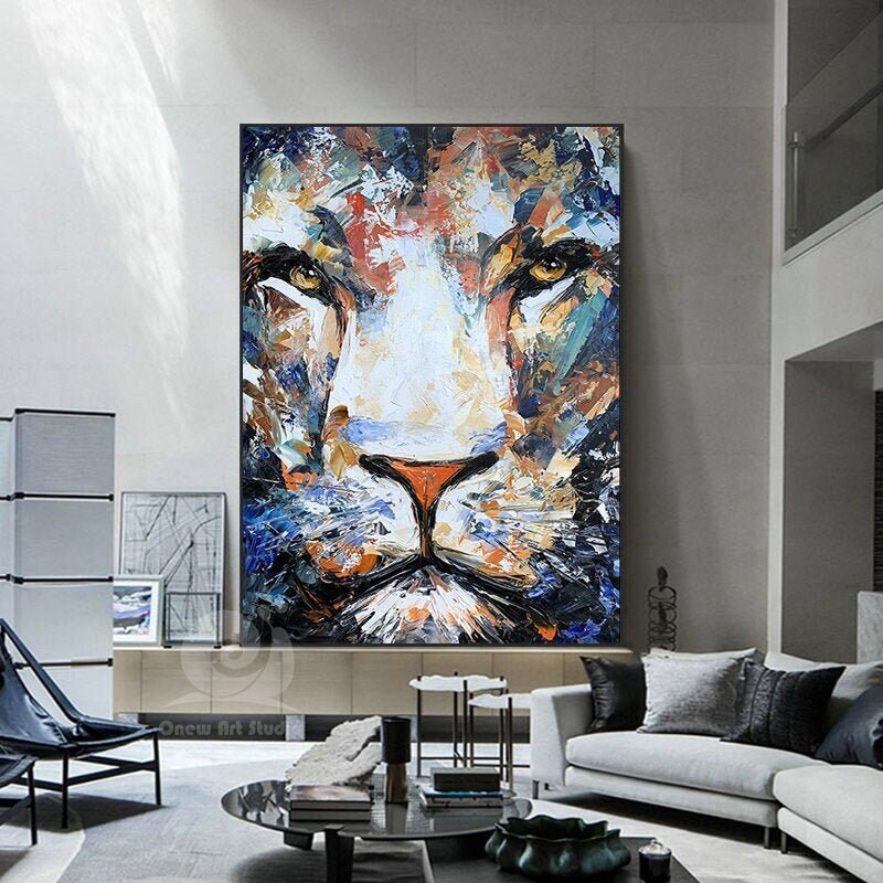 Original Lion Oil Painting on Canvas, Large Abstract Animal Canvas Wall Art, Modern Impressionist Lion Artwork for Living Room,bedroom Decor