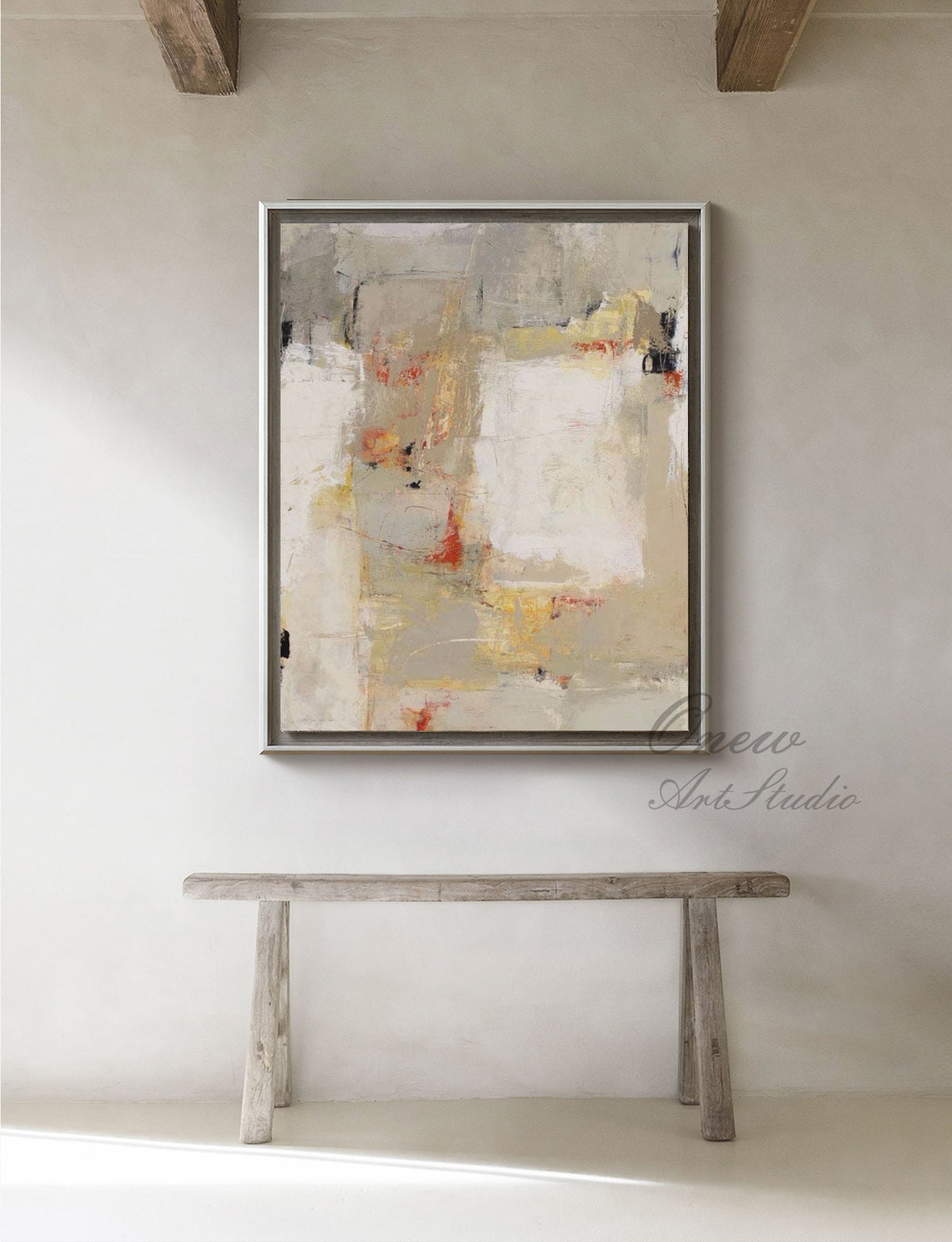 Large Abstract Oil Painting on Canvas, Original Beige and Grey Canvas Wall Art, Modern Textured Painting for Living Room Office Bedroom