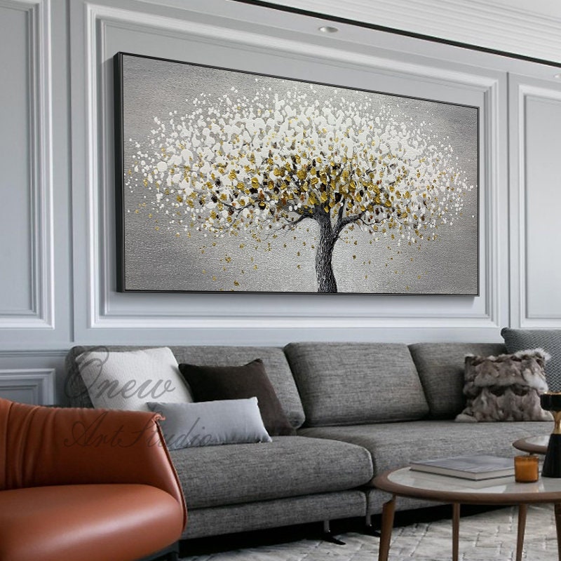 Large Abstract Tree Acrylic Painting on Canvas, Original Handmade Canvas Wall Art, Modern Textured Wall Art for Living Room, Bedroom Décor