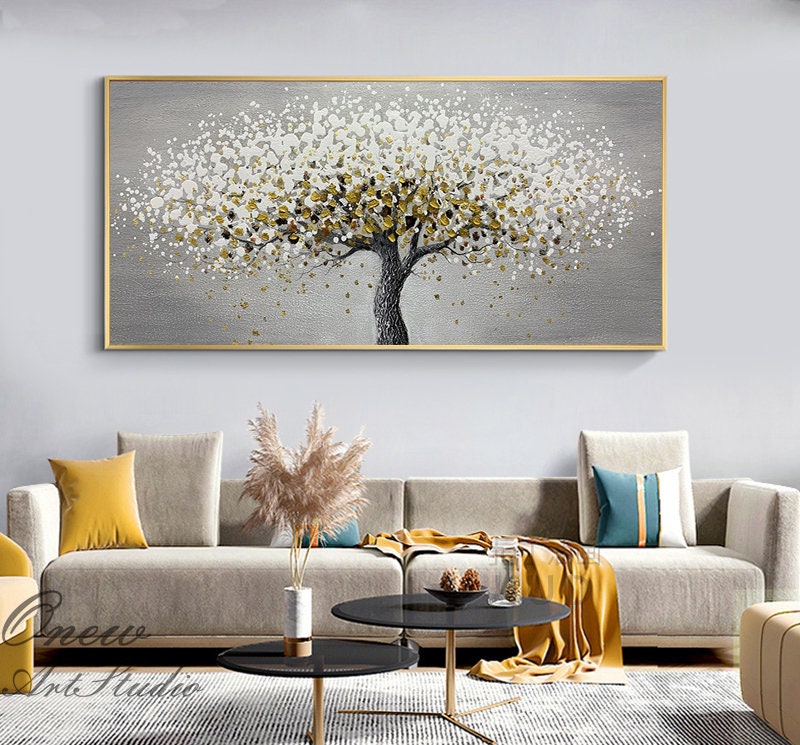 Large Abstract Tree Acrylic Painting on Canvas, Original Handmade Canvas Wall Art, Modern Textured Wall Art for Living Room, Bedroom Décor
