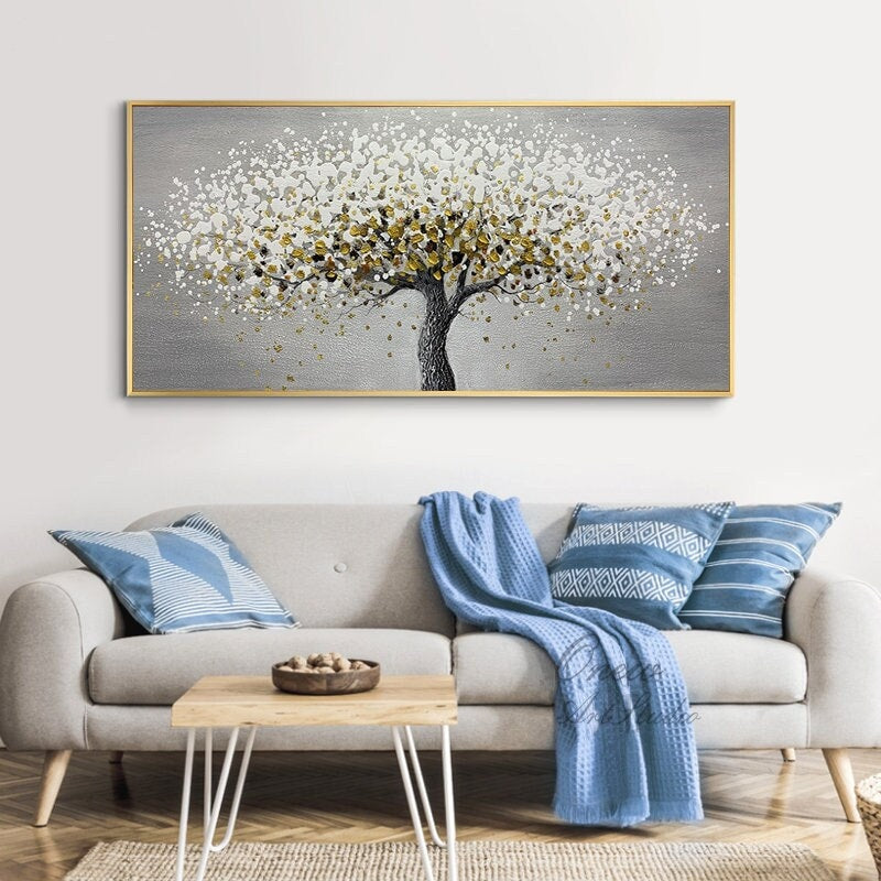 Large Abstract Tree Acrylic Painting on Canvas, Original Handmade Canvas Wall Art, Modern Textured Wall Art for Living Room, Bedroom Décor