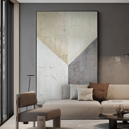 Grey and Beige Abstract Oil Painting on Canvas, Large Original Hand-painted Canvas Wall Art, Modern Minimalist Textured Art for Living Room