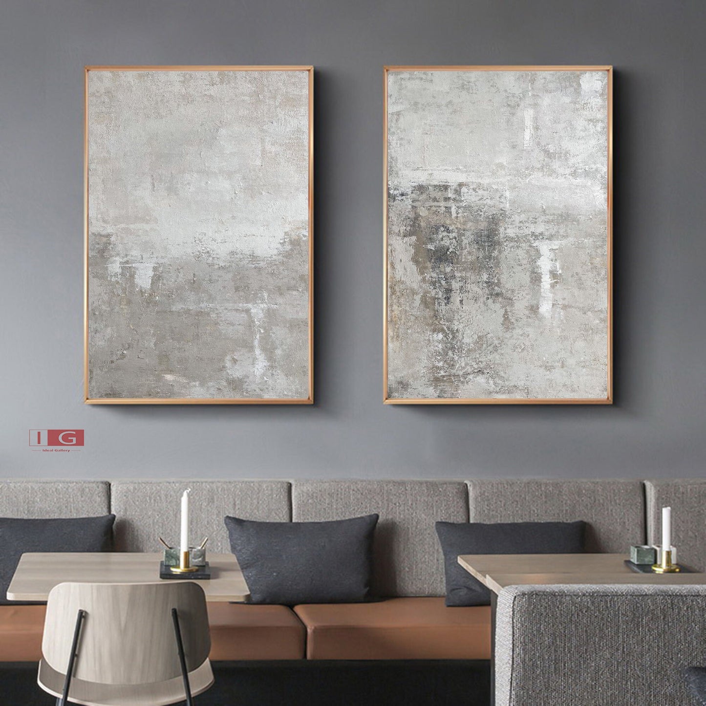 Beige Abstract Painting Set of 2 – Minimalist Wall Art