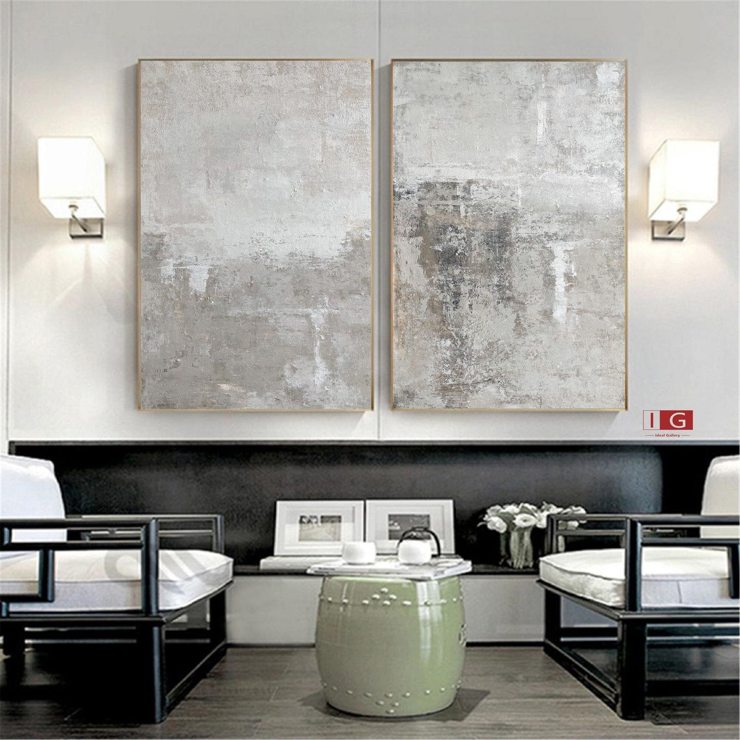 Beige Abstract Painting Set of 2 – Minimalist Wall Art