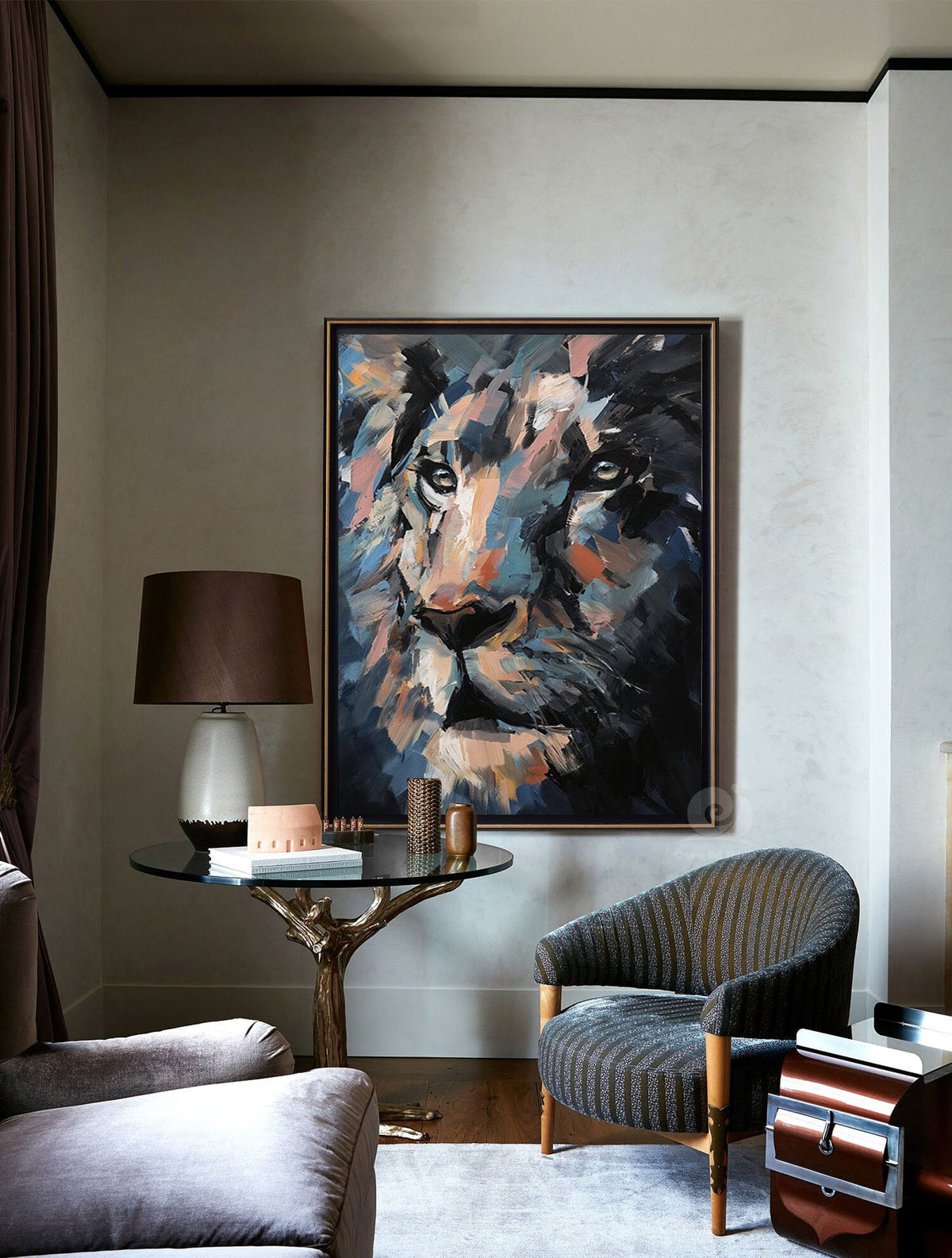 Original Lion Oil Painting on Canvas, Large Abstract Animal Canvas Wall Art, Modern Impressionist Lion Artwork for Living Room,bedroom Decor