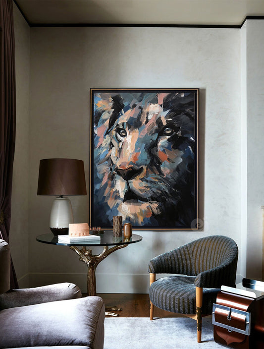 Original Lion Oil Painting on Canvas, Large Abstract Animal Canvas Wall Art, Modern Impressionist Lion Artwork for Living Room,bedroom Decor