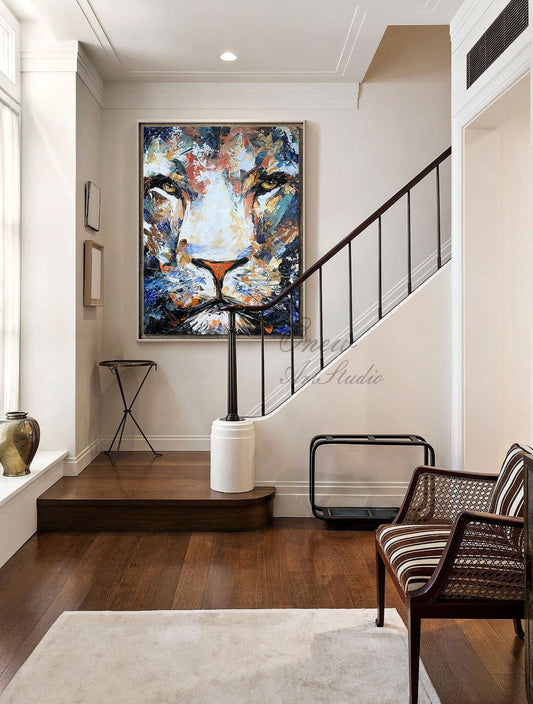 Original Lion Oil Painting on Canvas, Large Abstract Animal Canvas Wall Art, Modern Impressionist Lion Artwork for Living Room,bedroom Decor