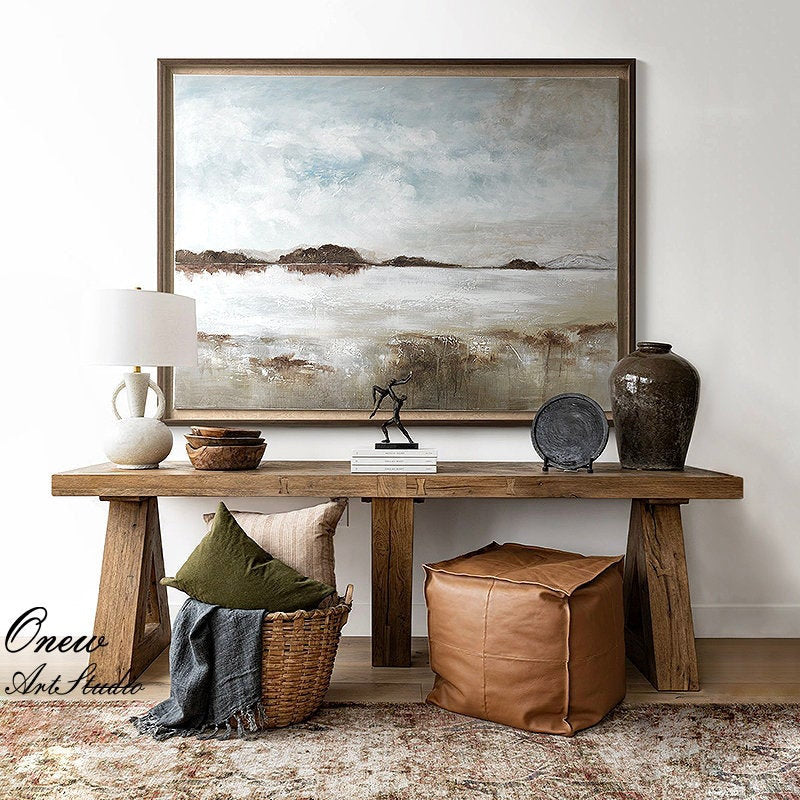 Large Abstract Seascape Oil Painting on Canvas, Original Ocean and Clouds Canvas Wall Art, Modern Coastal Painting for Living Room Bedroom