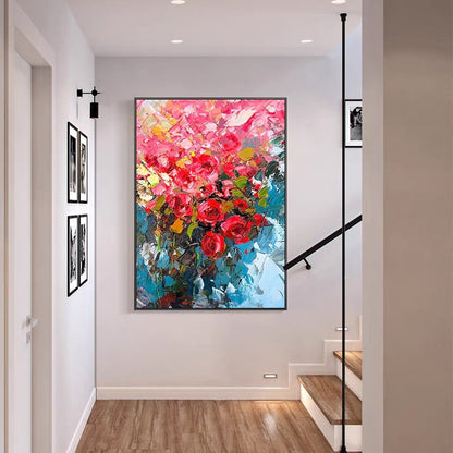 Original Red Roses Canvas Wall Art, Large Impressionist Flower Oil Painting on Canvas, Modern Floral Wall Art for Living Room, Bedroom Décor