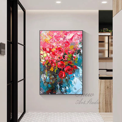 Original Red Roses Canvas Wall Art, Large Impressionist Flower Oil Painting on Canvas, Modern Floral Wall Art for Living Room, Bedroom Décor