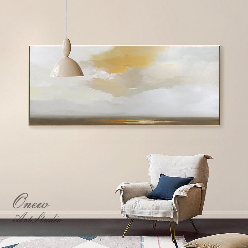 Abstract Clouds and Sky Oil Painting on Canvas, Original Sunshine Canvas Art, Large Clouds Landscape Wall Art for Living Room, Bedroom Décor