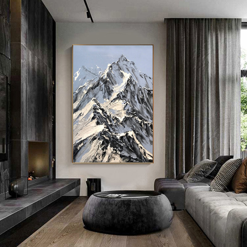 Abstract Snowy Mountain Canvas Wall Art, Large Original Landscape Oil Painting on Canvas, Modern Textured Painting for Living Room Bedroom