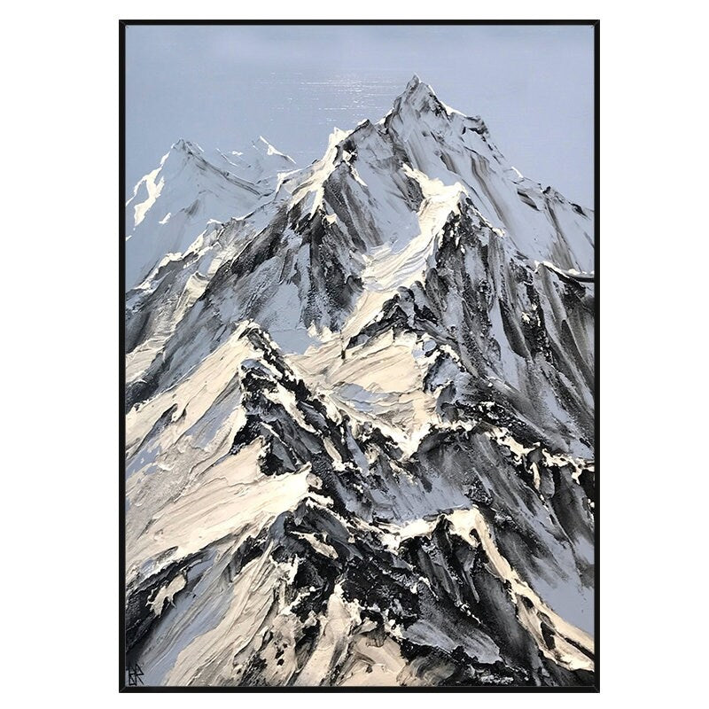 Abstract Snowy Mountain Canvas Wall Art, Large Original Landscape Oil Painting on Canvas, Modern Textured Painting for Living Room Bedroom