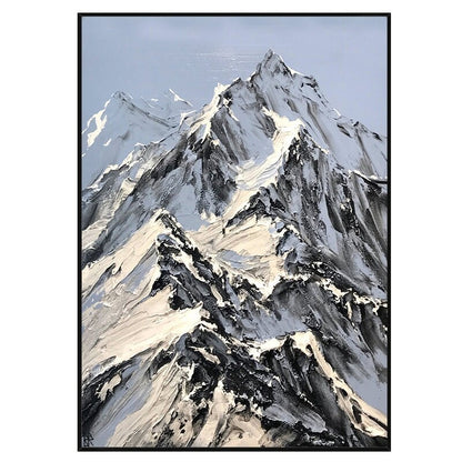 Abstract Snowy Mountain Canvas Wall Art, Large Original Landscape Oil Painting on Canvas, Modern Textured Painting for Living Room Bedroom
