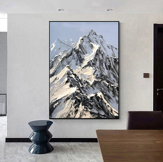 Abstract Snowy Mountain Canvas Wall Art, Large Original Landscape Oil Painting on Canvas, Modern Textured Painting for Living Room Bedroom