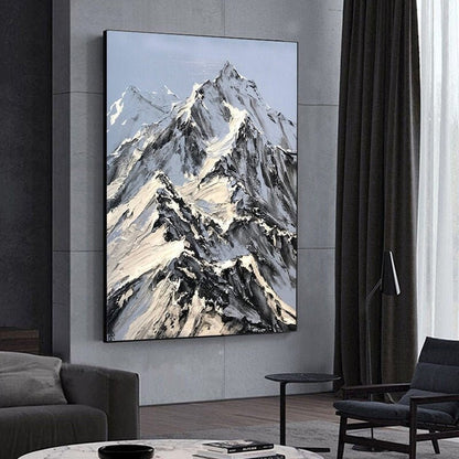 Abstract Snowy Mountain Canvas Wall Art, Large Original Landscape Oil Painting on Canvas, Modern Textured Painting for Living Room Bedroom