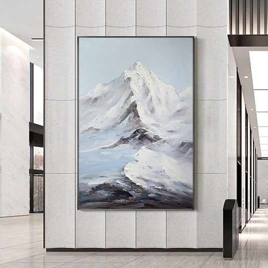 Abstract Snowy Mountain Canvas Wall Art, Original Hand-painted Mountain Oil Painting on Canvas, Modern Landscape Painting for Living Room