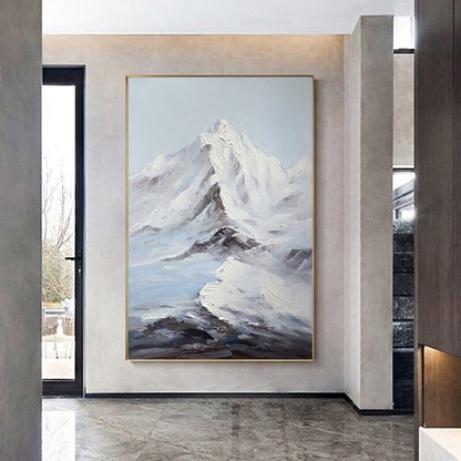 Abstract Snowy Mountain Canvas Wall Art, Original Hand-painted Mountain Oil Painting on Canvas, Modern Landscape Painting for Living Room