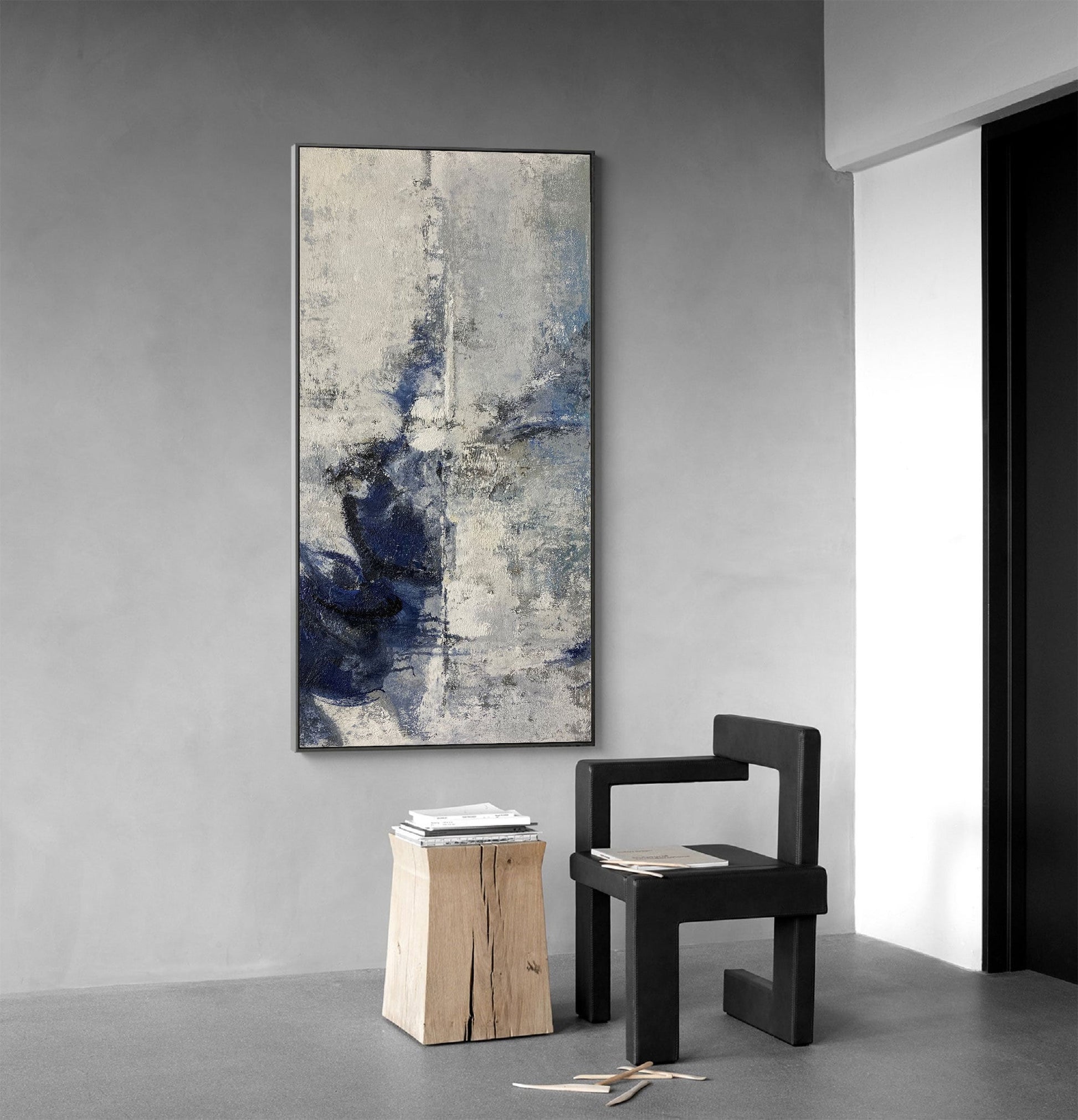 Minimalist Blue Abstract Painting on Canvas – Contemporary Wall Art