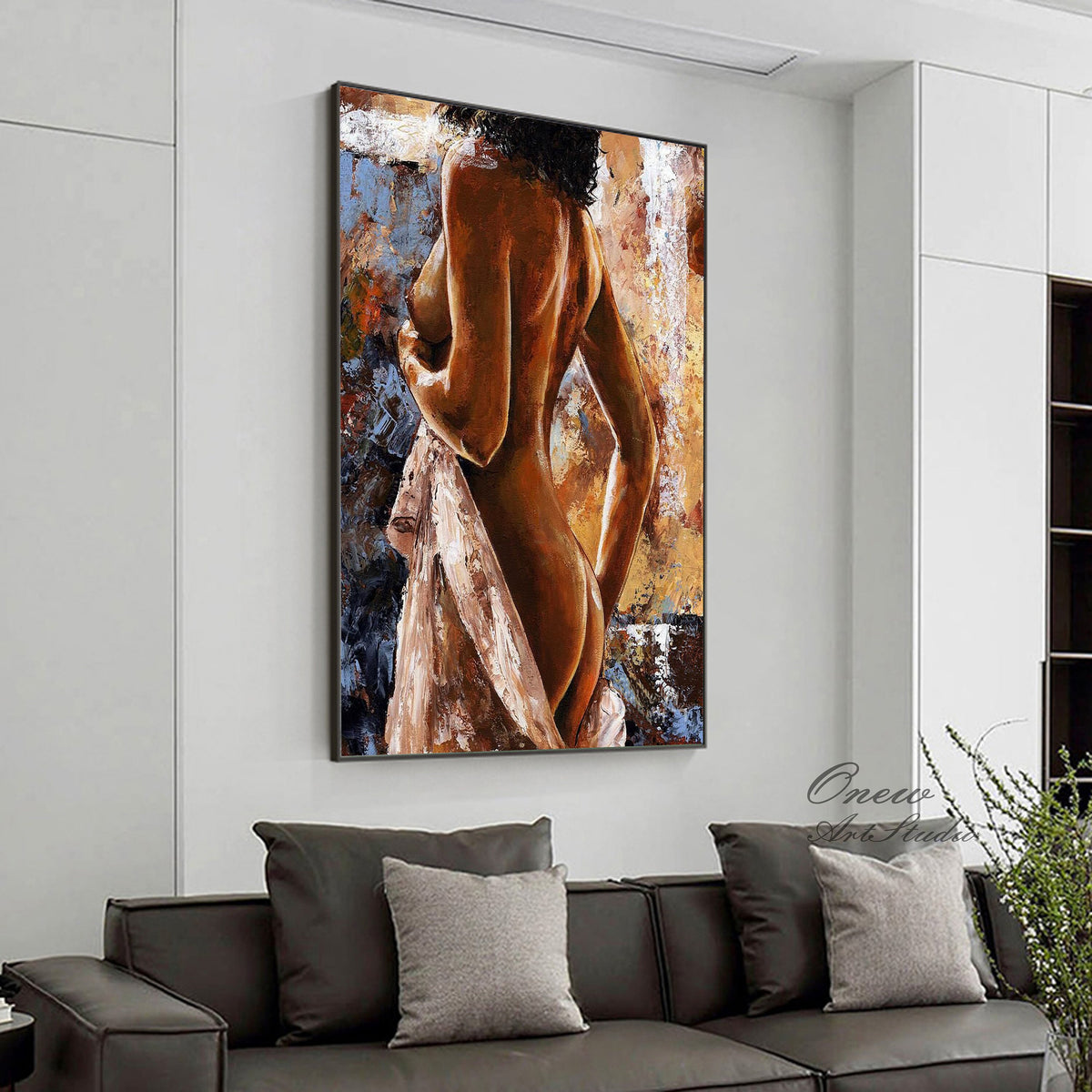 Original African Women Figure Canvas Art, Impressionist Naked Women Painting on Canvas, Modern Female Nude Wall Art Painting for Living Room