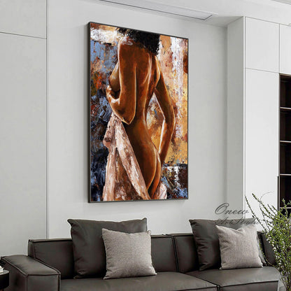 Original African Women Figure Canvas Art, Impressionist Naked Women Painting on Canvas, Modern Female Nude Wall Art Painting for Living Room