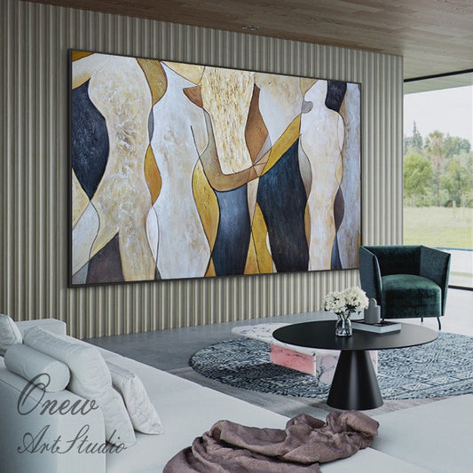 Original Abstract Canvas Wall Art, Large Geometric Figure Acrylic Painting on Canvas,modern Minimalist Artwork for Living Room,bedroom Decor