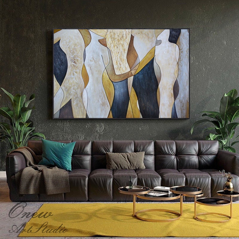 Original Abstract Canvas Wall Art, Large Geometric Figure Acrylic Painting on Canvas,modern Minimalist Artwork for Living Room,bedroom Decor