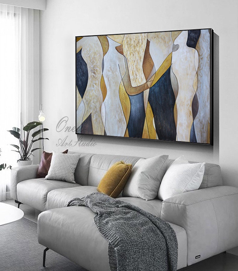 Original Abstract Canvas Wall Art, Large Geometric Figure Acrylic Painting on Canvas,modern Minimalist Artwork for Living Room,bedroom Decor