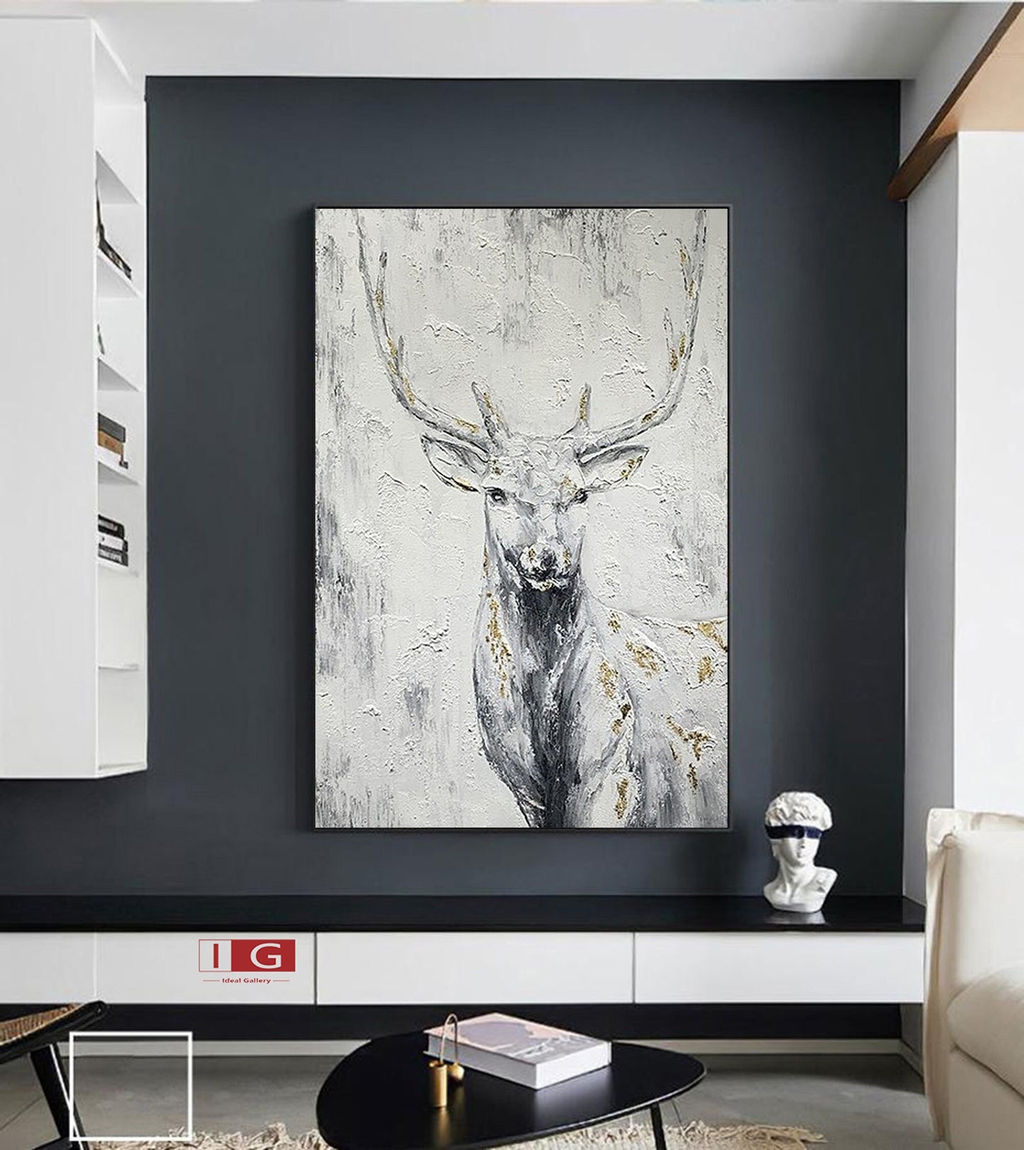 Abstract Deer Painting – Large Animal Canvas Art – Abstract Animal Art