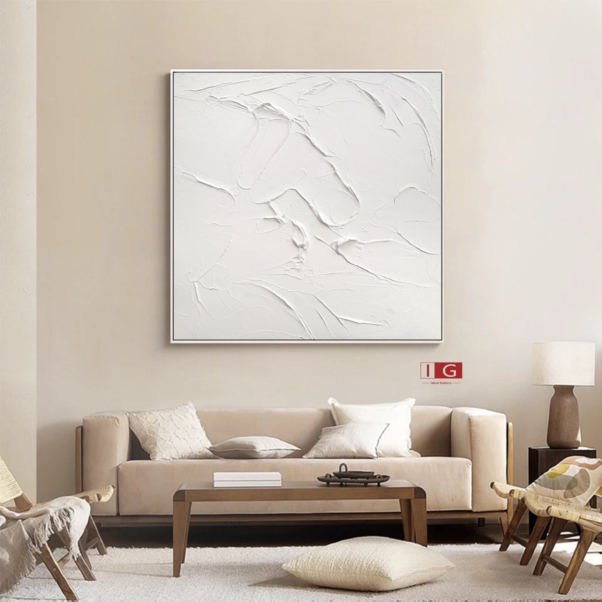 White Textured Painting – Large Abstract Plaster Wall Art – Abstract Painting