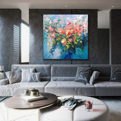 Original Roses Painting on Canvas, Impressionist Flowers Painting, Large Colorful Floral Wall Art, Modern Living Room Wall Art,Bedroom Decor