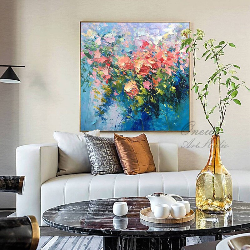 Original Roses Painting on Canvas, Impressionist Flowers Painting, Large Colorful Floral Wall Art, Modern Living Room Wall Art,Bedroom Decor