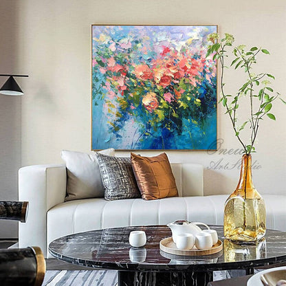 Original Roses Painting on Canvas, Impressionist Flowers Painting, Large Colorful Floral Wall Art, Modern Living Room Wall Art,Bedroom Decor