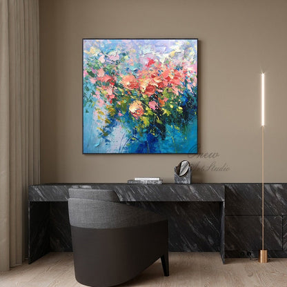Original Roses Painting on Canvas, Impressionist Flowers Painting, Large Colorful Floral Wall Art, Modern Living Room Wall Art,Bedroom Decor