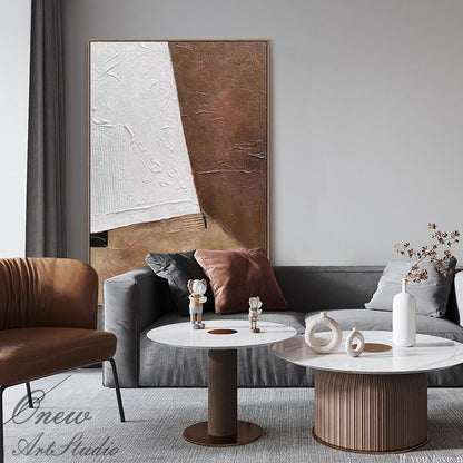Large Abstract Oil Painting on Canvas, Original Brown and White Canvas Wall Art, Modern Minimalist Wall Art for Living Room, Bedroom Decor