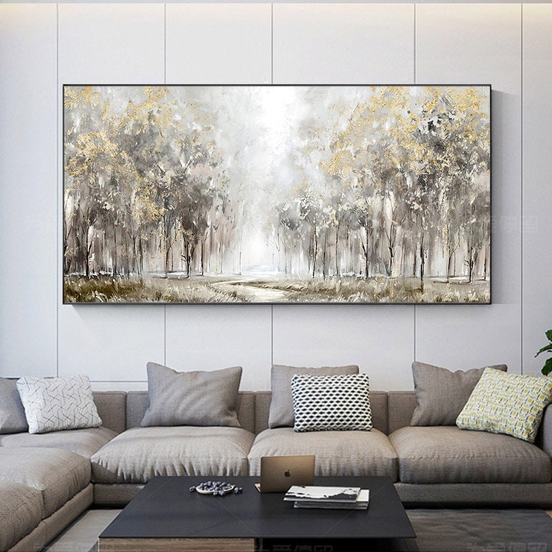 Large Abstract Trees Oil Painting on Canvas, Original Landscape Canvas Wall Art, Modern Forest Wall Art for Living Room, Bedroom Decor