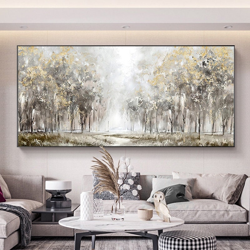 Large Abstract Trees Oil Painting on Canvas, Original Landscape Canvas Wall Art, Modern Forest Wall Art for Living Room, Bedroom Decor