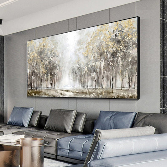 Large Abstract Trees Oil Painting on Canvas, Original Landscape Canvas Wall Art, Modern Forest Wall Art for Living Room, Bedroom Decor