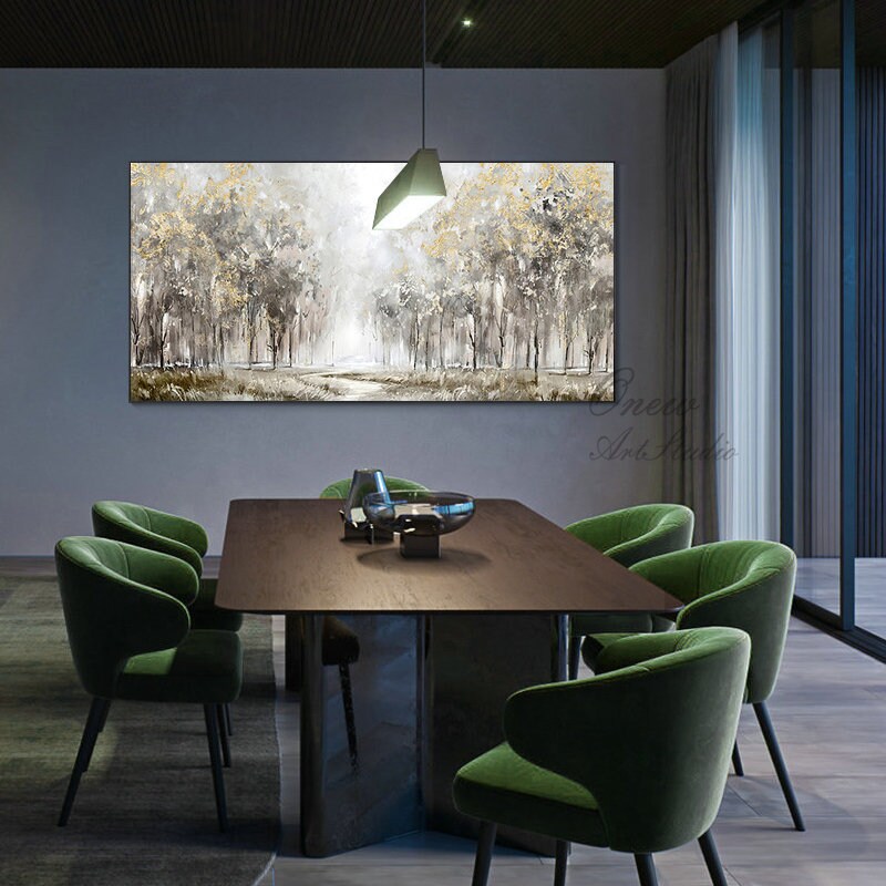 Large Abstract Trees Oil Painting on Canvas, Original Landscape Canvas Wall Art, Modern Forest Wall Art for Living Room, Bedroom Decor