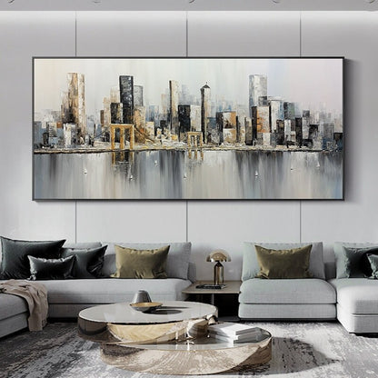 Original Brooklyn Bridge Canvas Wall Art, Abstract New York Cityscape Oil Painting on Canvas, Modern Manhattan Painting for Living Room