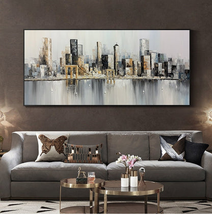 Original Brooklyn Bridge Canvas Wall Art, Abstract New York Cityscape Oil Painting on Canvas, Modern Manhattan Painting for Living Room